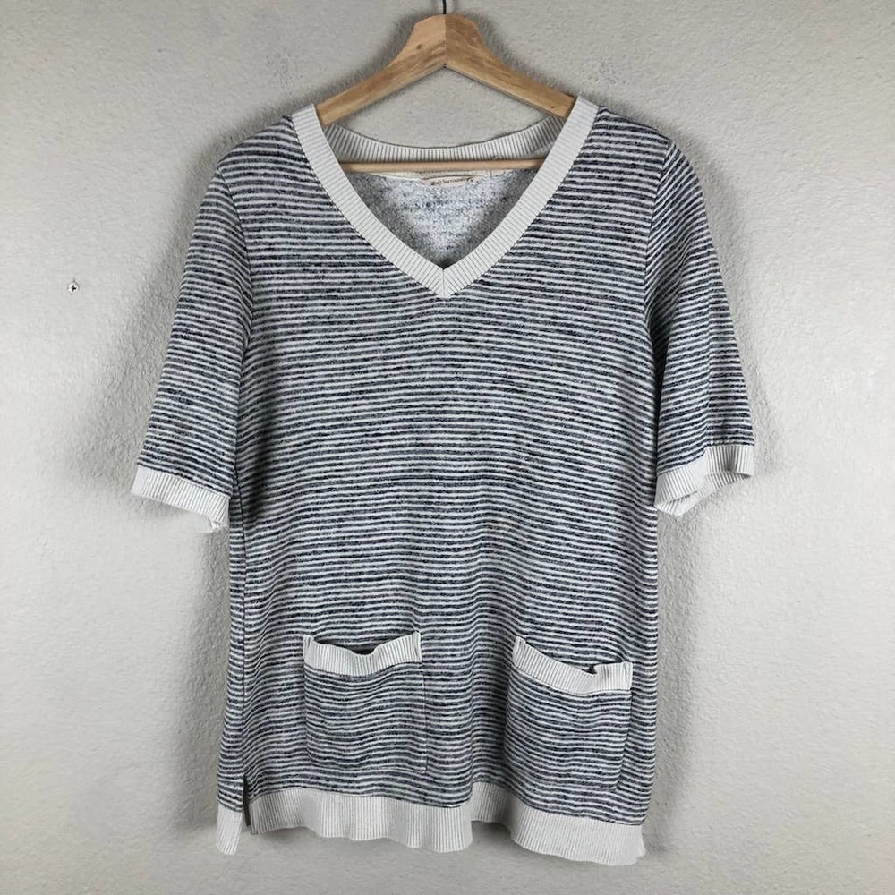 𝅺soft Surroundings Sweatshirt Sweater Black Cream V Nk‎ Comfy Casual Size Small